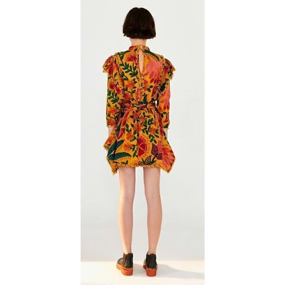 FARM RIO Yellow Flowerdoscopic Mini Dress NWOT T Size Medium - Picture 4 of 11